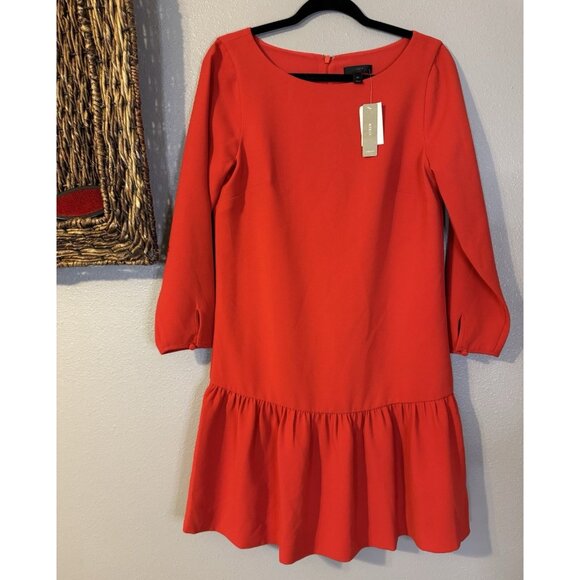 J Crew Shift Dress 6 T Tall 3/4 Red Long Sleeve Washable NEW NWT - Picture 10 of 14